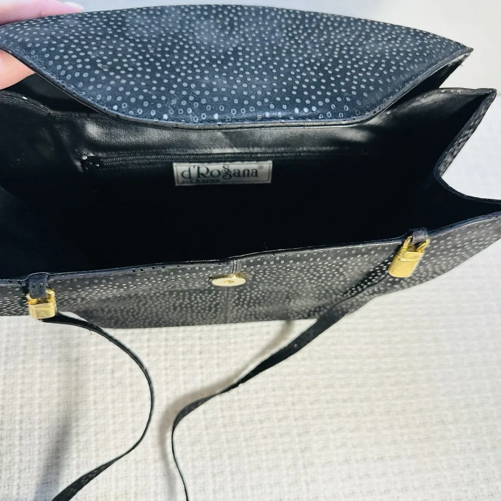 Vintage d'Rossana by‎ Charna Black Stingray Leather (Shagreen) Handbag – Gold